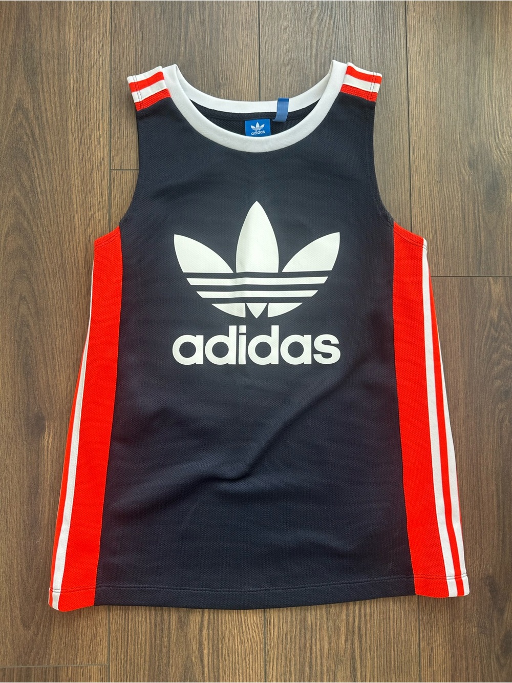 Adidas Trefoil Logo Sleeveless Jersey Tank Top Women’s Small - Navy/Orange